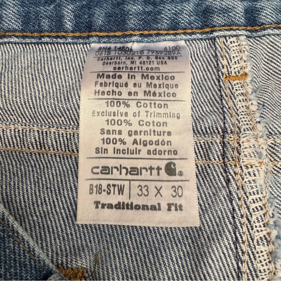Carhartt B18 STW Traditional Fit Tapered Jeans Mens Size 33x30 Fade Light Denim - Picture 2 of 8
